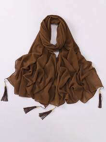 1pc Women's Pearl Pendant Tassel Chiffon Long Scarf Shawl Hijab Scarf