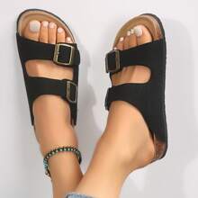 Women's Cork Insole Sandals,Soft Sandals,Adjustable Buckle Non-Slip Sandals - 黑色 - 查看 5