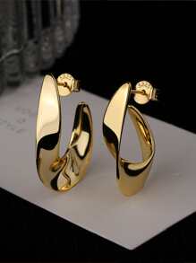 1Pair 925 Sterling Silver Luxury Fine Jewelry Elegant Smooth Face Twist Design Stud Earrings For Women Daily Wear