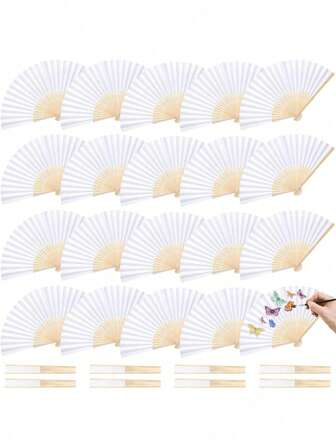 5/10/20/30 件白色纸扇白竹折扇手持扇纸折扇适用于订婚毕业婚礼派对装饰卧室家居餐桌中心装饰最佳礼物