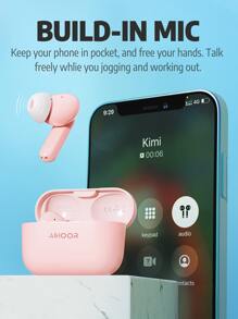 New AIHOOR Wireless Earbuds For IOS & Android Phones, Wireless 5.3 In-Ear Headphones With Extra Bass, Built-In Mic, Touch Control, USB Charging Case, 30hr Battery Earphones (Pink) - Pink - View 7