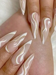 Mixed-Size Full Cover False Nail 5XL Press On Acrylic Nails Extra Long Transparent Ballet Square  Coffin Nail European American Style DIY