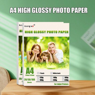 Tonpei A4 20sheets Or 50sheets 180g 200g 230g High Glossy Photo Paper Single Side Coated Printing P-Back By Inkjet Printer