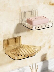 1 pieza Estante de almacenamiento de baño montado en la pared, soporte para jabonera, escurridor de jabón, sin perforación, diseño de drenaje hueco, caja organizadora de baño, separación de artículos de tocador, accesorios de baño.