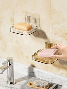 1 pieza Estante de almacenamiento de baño montado en la pared, soporte para jabonera, escurridor de jabón, sin perforación, diseño de drenaje hueco, caja organizadora de baño, separación de artículos de tocador, accesorios de baño.