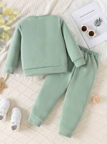 Conjunto de Moletom com Gola Redonda Casual e Fofo para Meninas Pequenas, Estilo Simples, Outono