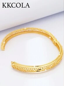 KKCOLA 1 件夏季时尚花卉镂空手镯 - 适合派对、节日、礼物、日常佩戴；适合情侣、母亲、女儿；情人节珠宝 - 金黃色 - 查看 4