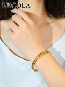 KKCOLA 1 件夏季时尚花卉镂空手镯 - 适合派对、节日、礼物、日常佩戴；适合情侣、母亲、女儿；情人节珠宝 - 金黃色 - 查看 2
