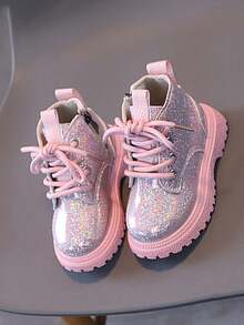 1 双女童公主款踝靴，软底，防滑，适合儿童，秋冬 - 粉色 - 查看 3