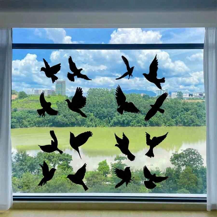 4pcs Hummingbird Electrostatic Window Stickers, Black NonAdhesive