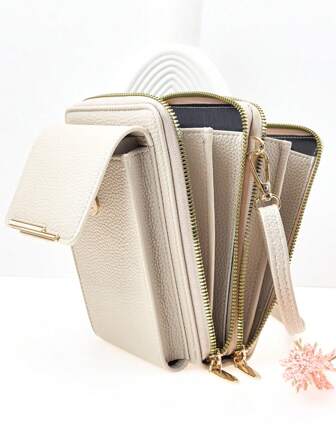 MINGYOU 新款时尚刺绣柔软双拉链多功能大容量手机钱包，可爱优雅女士/学生斜挎包，适合购物、约会、送礼