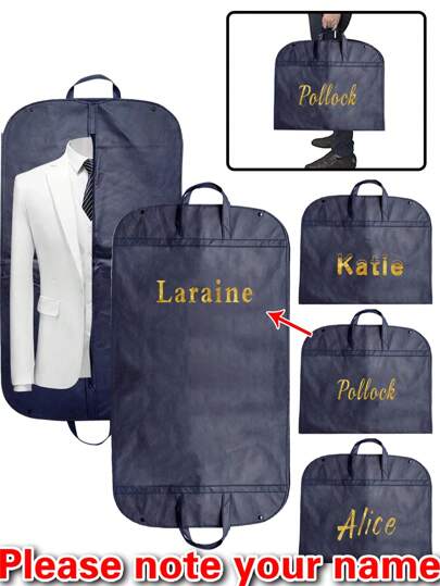 1pc Customized Portable Dustproof Clothing Covers Personalized 4 Fonts Pattern Nonwovens Waterproof Clothes Dust Cover Tote Bags Custom Name Pattern Clothes Dust Case Dress Protector Garment Bags Outdoors Close Organizer Dress Cover Suit Coat Storage Bag Garment Bags Wardrobe Hanging Garment Protector Cover Bag, Portable, Multifunction, Versatile, Large Capacity, Lightweight, Functional, Practical, All-Purpose, Colorful, Cute, Adorable, Kawaii, Y2K, Vacay Vibes/Vacation, Leisure, Commuting, Business Casual, Custom, Personalized, Unique, Customized, Travel Bag, Girlfriend, Boyfriend, Family, Friends, For Outdoors/Outings/Travel/Hiking/Stadium/Sports/Climbing, For Business/Commute/Work/Office