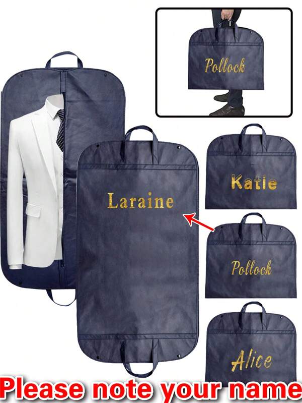 1pc Customized Portable Dustproof Clothing Covers Personalized 4 Fonts Pattern Nonwovens Waterproof Clothes Dust Cover Tote Bags Custom Name Pattern Clothes Dust Case Dress Protector Garment Bags Outdoors Close Organizer Dress Cover Suit Coat Storage Bag Garment Bags Wardrobe Hanging Garment Protector Cover Bag, Portable, Multifunction, Versatile, Large Capacity, Lightweight, Functional, Practical, All-Purpose, Colorful, Cute, Adorable, Kawaii, Y2K, Vacay Vibes/Vacation, Leisure, Commuting, Business Casual, Custom, Personalized, Unique, Customized, Travel Bag, Girlfriend, Boyfriend, Family, Friends, For Outdoors/Outings/Travel/Hiking/Stadium/Sports/Climbing, For Business/Commute/Work/Office