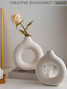 1 个甜甜圈形花瓶，家居装饰，人造花储物瓶，婚礼派对，卧室和客厅装饰，餐桌和酒店装饰，艺术花瓶（塑料材质，无法盛水），万圣节，圣诞节礼物，假花架，艺术装饰 - 彩色 - 查看 11