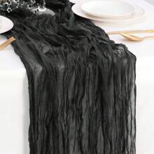 1pc 35.4*70.9/118.1/157.5in Gray-Blue Balinese Chiffon Table Runner, Bohemian Style Table Decor Sheer Fabric, Romantic Wedding, Birthday Party, Christmas Table Decoration Decor,Home Decor