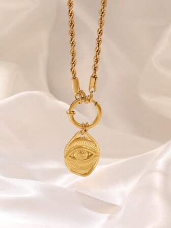 1pc Stainless Steel Eye Pendant Necklace For Women Fashion Gold Color Twist Chain Necklaces Jewelry