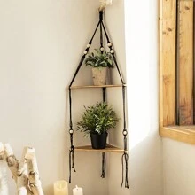 1 件 Macrame 浮动搁板 - 木质角落植物挂架 - 适用于卧室、客厅、乔迁礼物、母亲节 - 房间装饰 - 黑色 - 查看 4