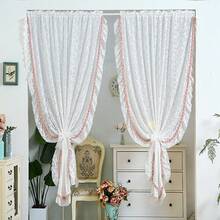 1Panel Viền ren trắng kiểu Pháp với bóng tóc màu hồng Rèm ren hoa trắng cho phòng khách Phòng công chúa, Rèm cà phê cho nhà bếp, Trang trí nội thất - trắng - Xem 2