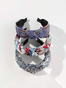 3pcs Style Crochet Flower & Solid Color Wide Headband With Faux Pearl For Beach Vacation Boho - Multicolor - View 13