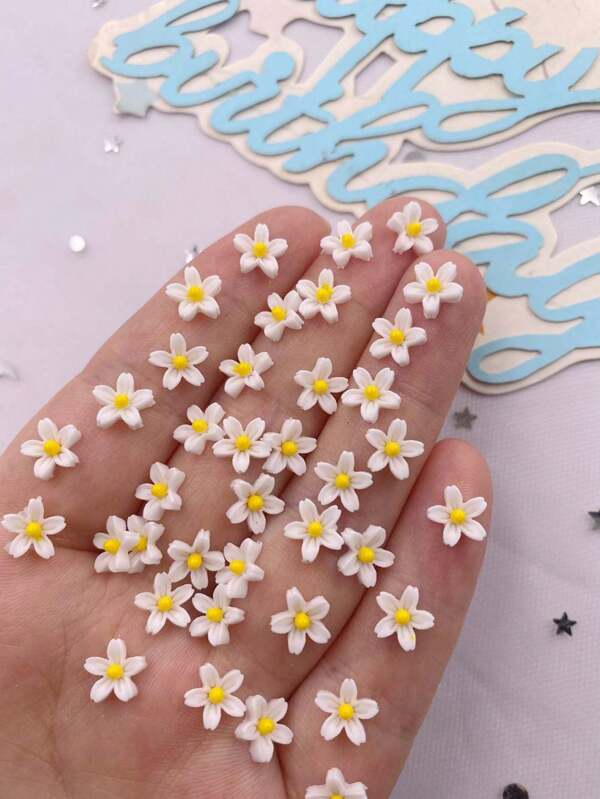 100 Stücke 8mm Harz handbemalte Miniaturblumen flache Rückseite 3D Nagelkunst Deko Sticker für DIY Basteln, Scrapbooking, Handyhüllen Verzierung, Ohrring Herstellung Sommer, Schule
