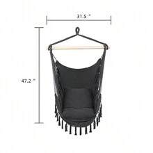 Hammock Chair Macrame Swing,Distinctive Cotton Canvas Hanging Rope Chair With Pillows For Indoor And Outdoor Use - 黑色 - 查看 11