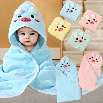 1pc Baby Bath Towel, Size 80*80cm, Hooded Design, Made Of Soft & Absorbent Polyester Fiber Material, Ideal For Bathroom, Stroller And Nap Time Love Valentine