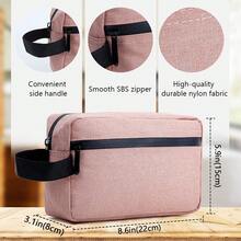 1pc Custom Logo  Travel Toiletry Bag For Women And Men, Water-Resistant Shaving Bag For Toiletries Accessories, Foldable Storage Bags With Divider And Handle For Cosmetics Brushes Tools - Pink - View 6