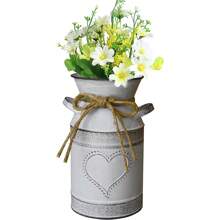 1 chiếc bình sữa nghệ thuật bằng sắt kim loại, chậu hoa bằng sắt cổ điển, đồ trang trí nhà nghệ thuật bằng sắt, chậu hoa, chậu hoa khô, chậu hoa họa tiết 3D, chậu trang trí, chậu trồng cây trong vườn (có 2 kiểu) - trắng - Xem 5