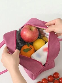 1个字母印花保温午餐包，保温午餐袋，手提包，午餐盒，冰袋，野餐食品袋，帆布轻便便携午餐收纳袋，学校办公室野餐午餐手提包，适合携带上学和上班，生日礼物，纪念礼物。这是一款新颖设计的大容量便携休闲保温午餐包，是女性理想的手提包/午餐盒/学习用品配件。 - 玫紅色 - 查看 5