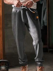 Men's Thermal Lined Jogger Pants With Elastic Waist And Drawstring - Dark Grey - View 1