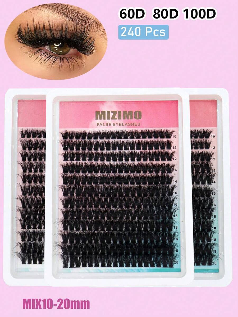 12 排 240 簇 C/D/DD 卷曲蓬松假睫毛 60D 80D 100D 120D 160D 分段睫毛，加热貂皮效果延长睫毛，混合长度 12-20 毫米