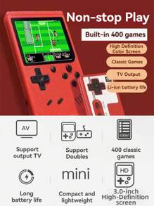 1 pieza Consola de juegos portátil. La nueva consola de juegos portátil contiene 400 juegos. La consola de juegos portátil retro de 3 pulgadas de recuerdos de la juventud se puede conectar a la televisión. La consola de juegos portátil mini clásica nostálgica y antigua rusa - Rojo - Ver 5