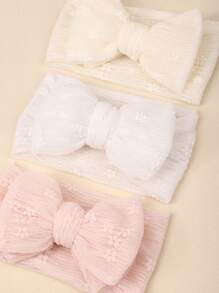 3 Stück Baby Mädchen süße weiche Jacquard Mesh Spitze Doppelschleife Stirnbänder, Boho Stil, geeignet für alle Jahreszeiten - Verschiedenfarbig - Übersicht 3