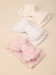 3 Stück Baby Mädchen süße weiche Jacquard Mesh Spitze Doppelschleife Stirnbänder, Boho Stil, geeignet für alle Jahreszeiten - Verschiedenfarbig - Übersicht 2