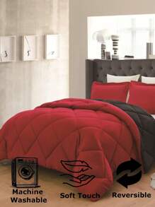3PC Reversible 2-Tone Comforter Set With 2 Pillow Shams - 2 Different Colors! Duvet Insert - Red & Black - View 4