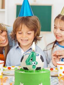 1 件绿草足球形数字 0-9 生日周年派对蛋糕装饰蜡烛，圣诞节 - 彩色 - 查看 4