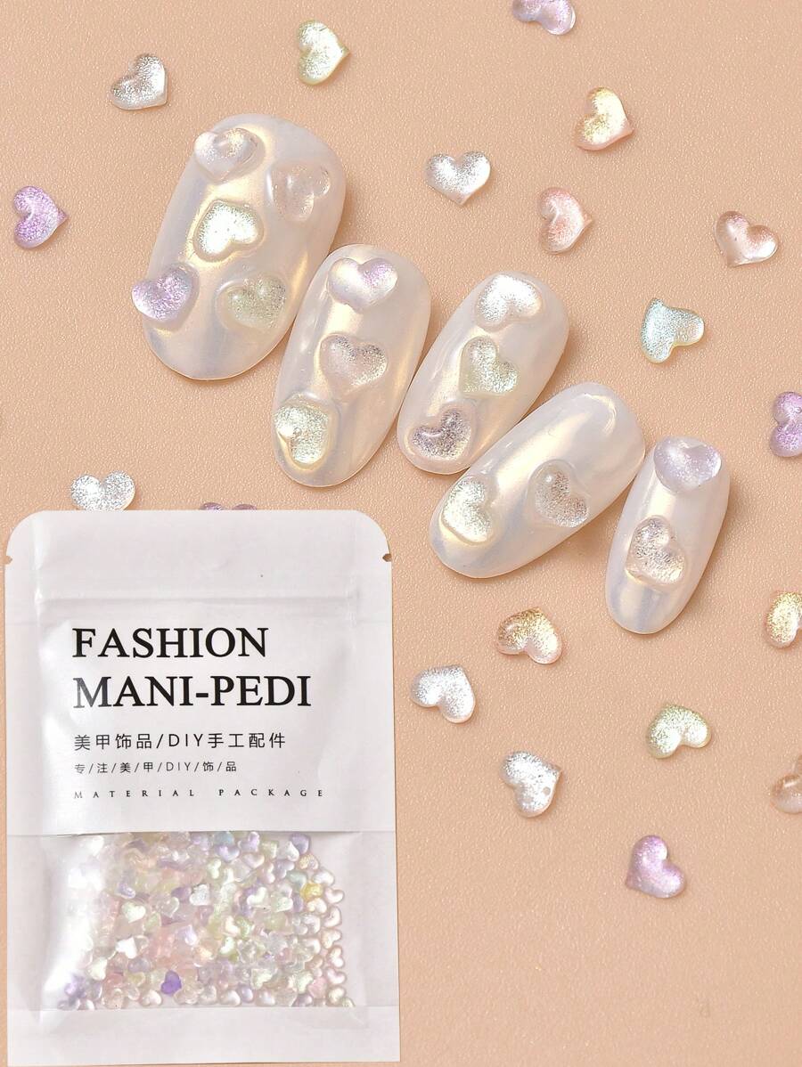 1 袋各式冰晶透明甜美酷炫迷你扁平心形 3D 糖果色树脂心形 DIY 美甲用品指甲饰品美甲宝石