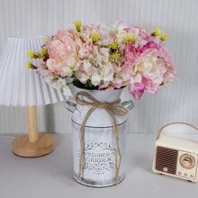 1 chiếc bình sữa nghệ thuật bằng sắt kim loại, chậu hoa bằng sắt cổ điển, đồ trang trí nhà nghệ thuật bằng sắt, chậu hoa, chậu hoa khô, chậu hoa họa tiết 3D, chậu trang trí, chậu trồng cây trong vườn (có 2 kiểu) - trắng - Xem 4