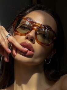 Gafas de moda con doble puente cuadrado vintage, gafas de lente de océano de alta gama retro para fiestas de playa al aire libre, gafas de moda de estilo callejero para mujeres, accesorios de playa para mujeres, para verano, playa, vacaciones, al aire libre y viajes