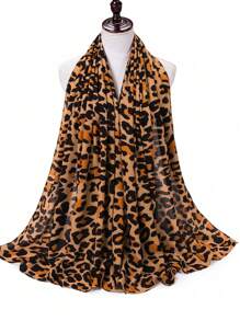1pc Women's Animal Print Chiffon Long Turban Headscarf - Multicolor - View 11