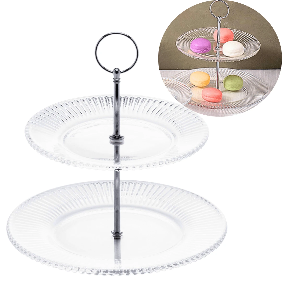 Prato Duplo vidro Para Bolos Doces Festas