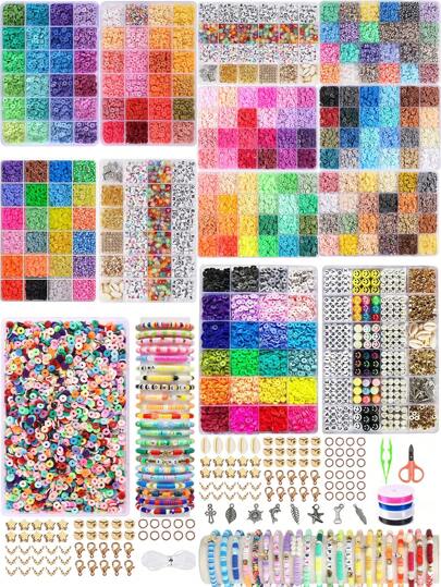 3100pcs/3600pcs/4800pcs/7250pcs/10600pcs/13000pcs Polymer Clay Beads Set For Bracelet Making, Including Flat Round Clay Spacer Beads, Hematite Beads, Ideal For Birthday Parties, , New Year's Gifts