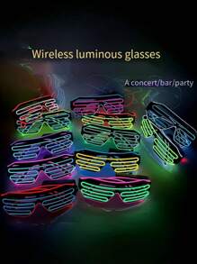 1 副无线 LED 百叶窗眼镜（带电池），荧光发光眼镜，适用于舞台表演、派对、夜总会，女士时尚眼镜，女士太阳镜，秋冬服装海滩配饰，复古 Y2k 基本款商务休闲礼品，适合夏季海滩度假、户外、旅行 - 彩色 - 查看 3