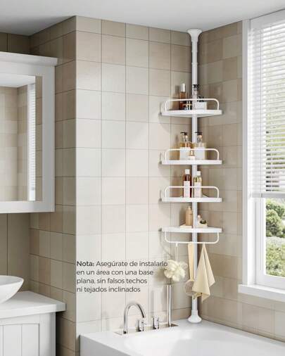 SONGMICS Estante Esquinero de Ducha, Estante de Ducha de Baño de 4 Niveles, 85-305 cm Sportes de Ducha Ajustables, Organizador de Baño, Blanco