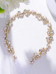 1pc Bridal Rhinestone Sash, Crystal Thin Waist Belt, Suitable For Wedding Dress, Halloween Costume - Gold - View 4