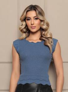 Women Knit Tops - Blue - View 1