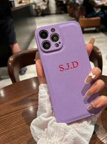 Customized Personalized Initials Name 3D DIY Engraved Letters Mobile Phone Case, Back Cover Luxury Korean Soft Leather Protection Shockproof Shell Hot Stamping Technology Leather Case Holiday Gift For Lover Friends Family Yourself - Purple - View 7