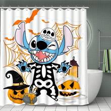 [授权] 1 件/4 件万圣节针迹浴室套装，带 12 个挂钩的可爱卡通浴帘，防滑浴室垫，U 型马桶垫和马桶盖垫，浴室装饰 - 彩色 - 查看 2