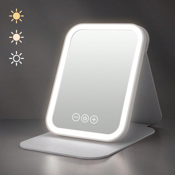 M MISS DREAM LED Makeup Mirror Portable Travel Lighted Beauty Mirror, 3 Color Lighting, Dimmable Touch Screen, Rechargeable Tabletop LED Folding Cosmetic Vanity Mirror