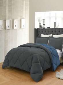 3PC Reversible 2-Tone Comforter Set With 2 Pillow Shams - 2 Different Colors! Duvet Insert - Navy & Gray - View 3
